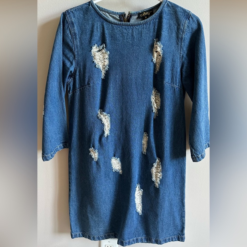 Audrey 3+1 Denim Distressed Dress - Size M